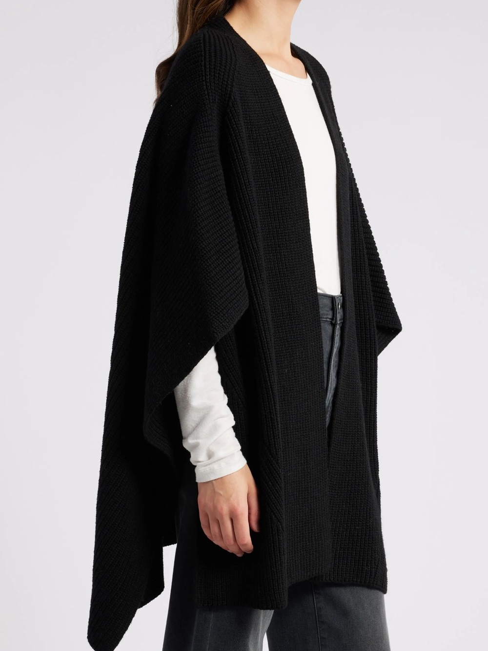 AllSaints Black Open-Front Knit Poncho